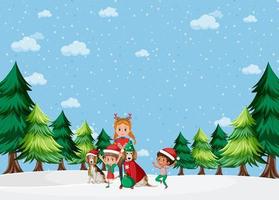 Christmas holidays with children in the snow vector