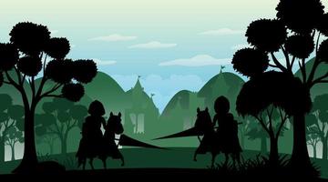 Silhouette medieval cartoon background vector