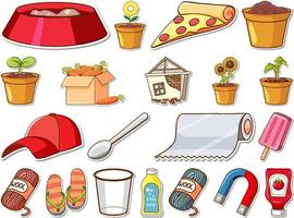 Sticker set of mixed daily objects vector