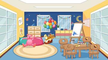 Scene with toys and table in classroom vector