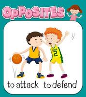 Opposite words for to attack and to defend vector