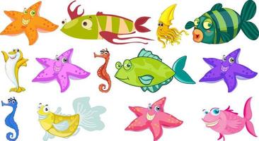 Sea animals cartoon collection vector