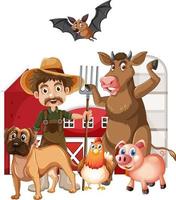 Farming theme with farmer and animals vector