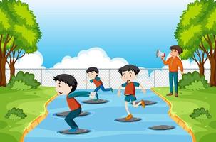 Kids playing red light green light game vector