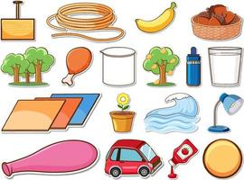 Sticker set of mixed daily objects vector