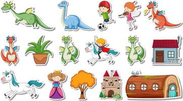 Sticker set of fantasy fairy tale cartoon characters vector