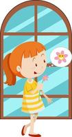 Cartoon girl holding a pink flower vector