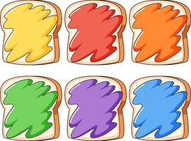 Bread with different flavor jams on top vector