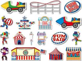 Sticker set of amusement park and fun fair objects vector