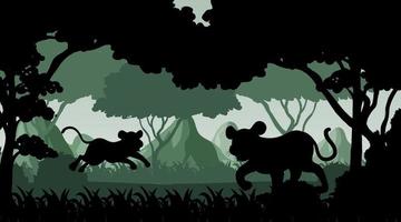 Silhouette shadow of forest scene vector