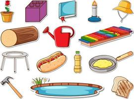 Sticker set of mixed daily objects vector