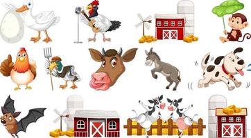 Many farm animals on white background vector