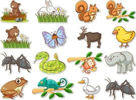 Sticker set of wild animals cartoon vector