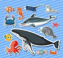 Sticker pack of different sea animals vector