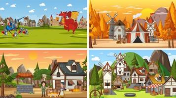 Set of different scene medieval vector