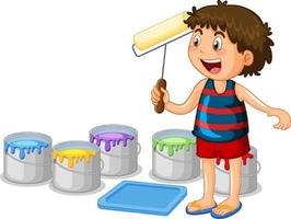 Boy with buckets of paints vector