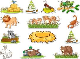 Sticker set of cartoon wild animals vector