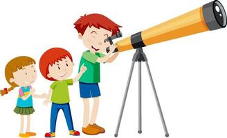 Children looking through telescope vector