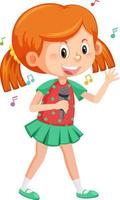 Cute girl cartoon holding microphone singing vector