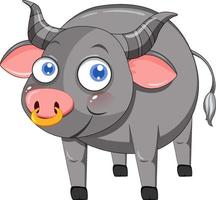 Cute buffalo cartoon character on white background vector