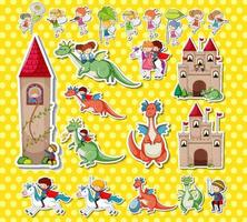 Sticker set of fantasy fairy tale cartoon characters vector