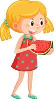 Cute girl holding watermelon vector