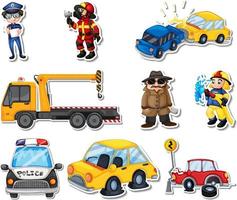 Sticker set of professions characters and objects vector