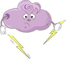 cute cartoon purple cloud with lightning vector