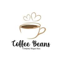 diseño de logotipo de bebida de grano de café en ilustración de vector de color marrón