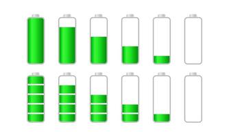 Degree of battery charge. Green power indicator level with maximum and minimum vector charge stages