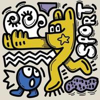 Hand drawn Abstract sportny cute Comic characters. sport themed vector