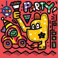 Hand drawn Abstract Partyny cute Comic characters. Party themed vector