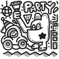 Hand drawn Abstract Partyny cute Comic characters. Party themed vector