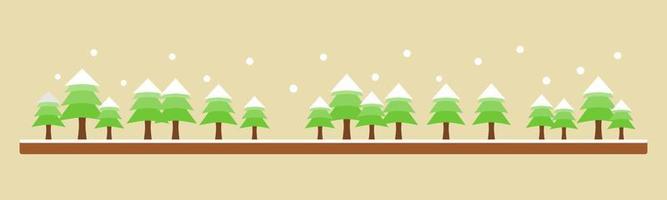 Pine forest trees with white falling snow and snow cover soil ground in winter season flat vector. concept christmas day card. vector