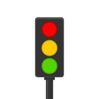Traffic light pole rules street with green yellow and red light on road on white background flat icon vector. vector
