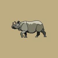 Rhinoceros with pixel art. Vector illustration.  Javan rhino from indonesian.
