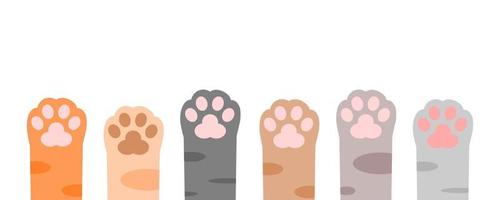 Cute foot paws up cat pet leg stretch on white background flat vector icon.