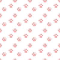 Pink cute footprint of paws cat or dog pet flat vector icon seamless pattern.