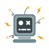 Metal robot crash broken error with spark flat vector icon design. concept page not found error 404.