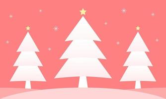 White christmas tree with snow on red background concept celebrate christmas and new year flat vector. vector