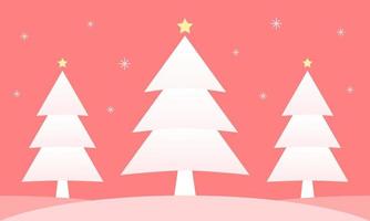 White christmas tree with snow on red background concept celebrate christmas and new year flat vector. vector