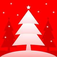 White christmas tree with snow on red background concept celebrate christmas and new year flat vector. vector