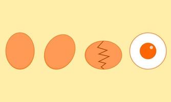 Cute cartoon character eggs chicken crack to fried egg on white background flat icon vector design.