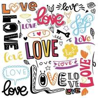 muchos diferente palabras de amar, mano dibujado amor garabatos vector