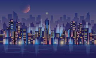 Neon Cityscape cyber smart city vector flat design illustration - Copy