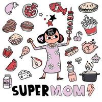 Mom cooks a lot of food for the family  ,mother,s day vector