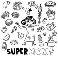 Mom cooks a lot of food for the family  ,mother,s day vector