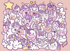 cute magic collection with unicorn, rainbow, fairy wings vector