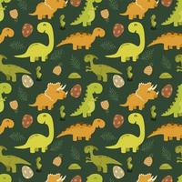 Cute seamless pattern with cartoon dinosaurs vector