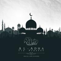 Eid Al Adha mubarak background design with mosque vector